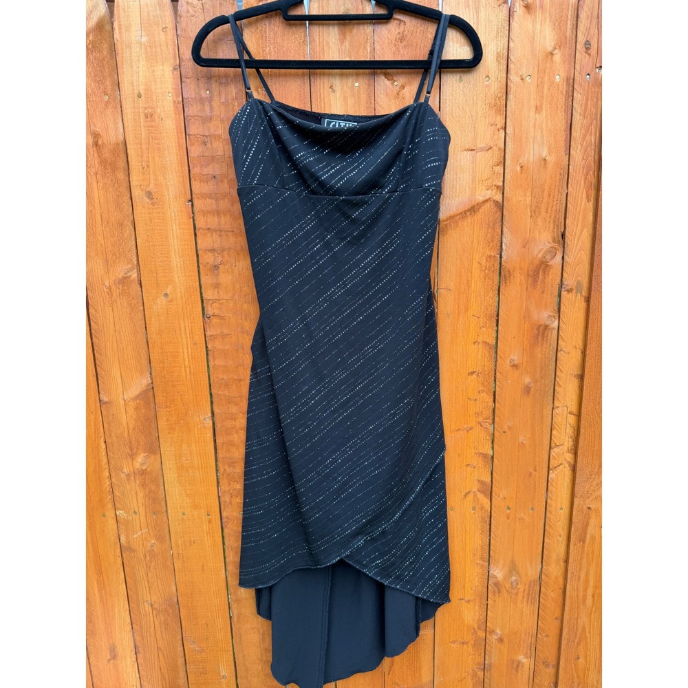 City Triangles Black Glitter High Low Dress Cowl Neck Spaghetti Strap Large
